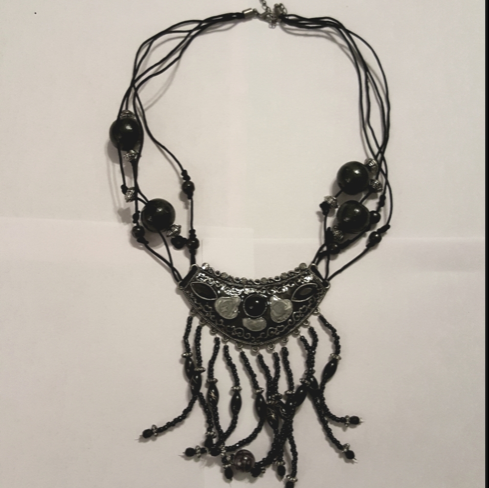 Handmade Vintage Beaded Black and Gray Necklace
